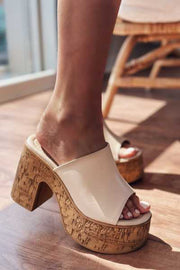 Lavina Mat Deri Nude Platform Topuklu Terlik - ILOVESHOES