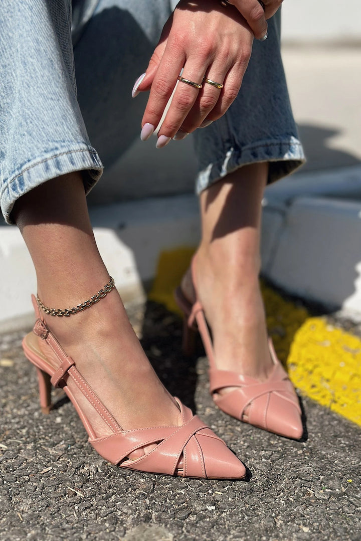 Peraps Mat Deri Yüksek Topuklu Stiletto Pudra