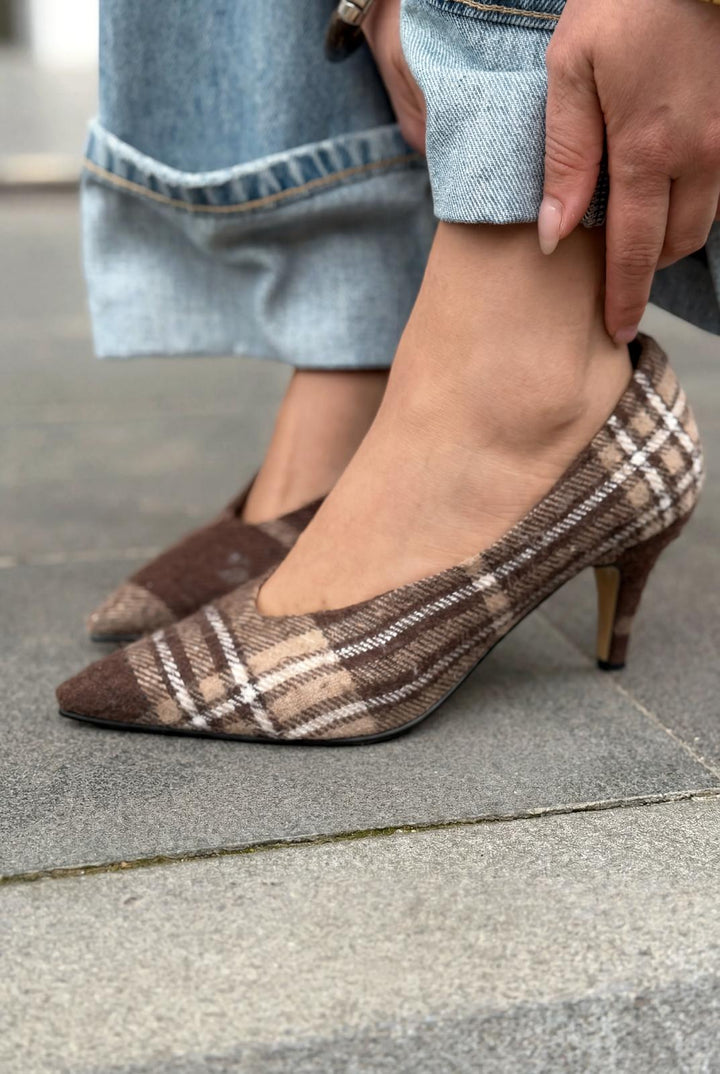 Kairo Kahverengi Tüvit Kumaş Kadın Stiletto - ILOVESHOES