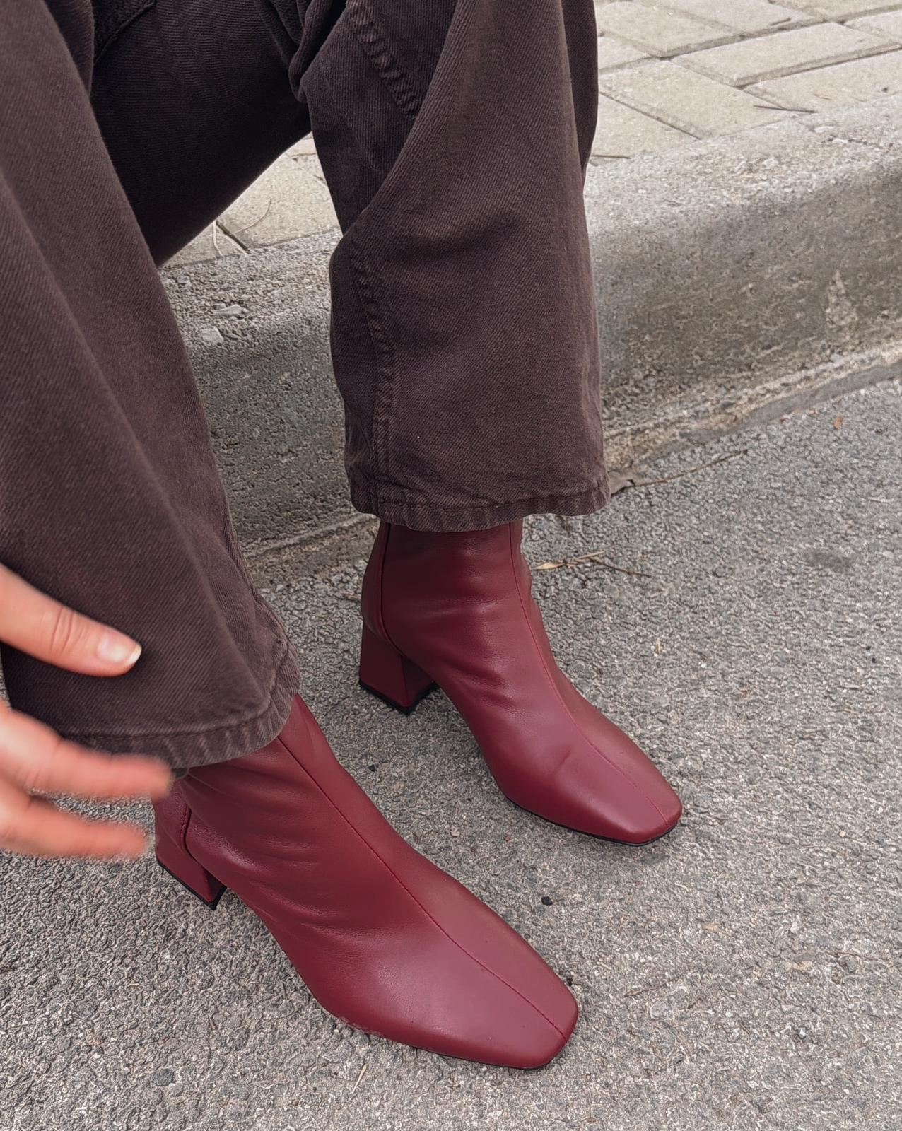 Jornel Kadın Topuklu Streç Bot Bordo Mat Deri - ILOVESHOES