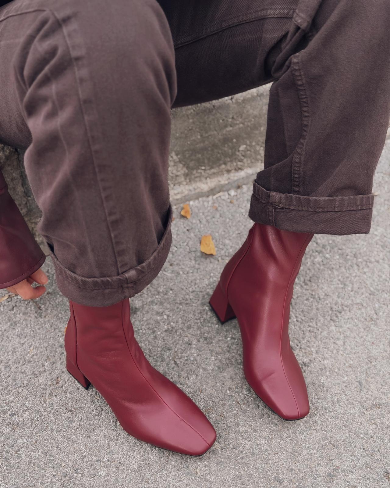 Jornel Kadın Topuklu Streç Bot Bordo Mat Deri - ILOVESHOES