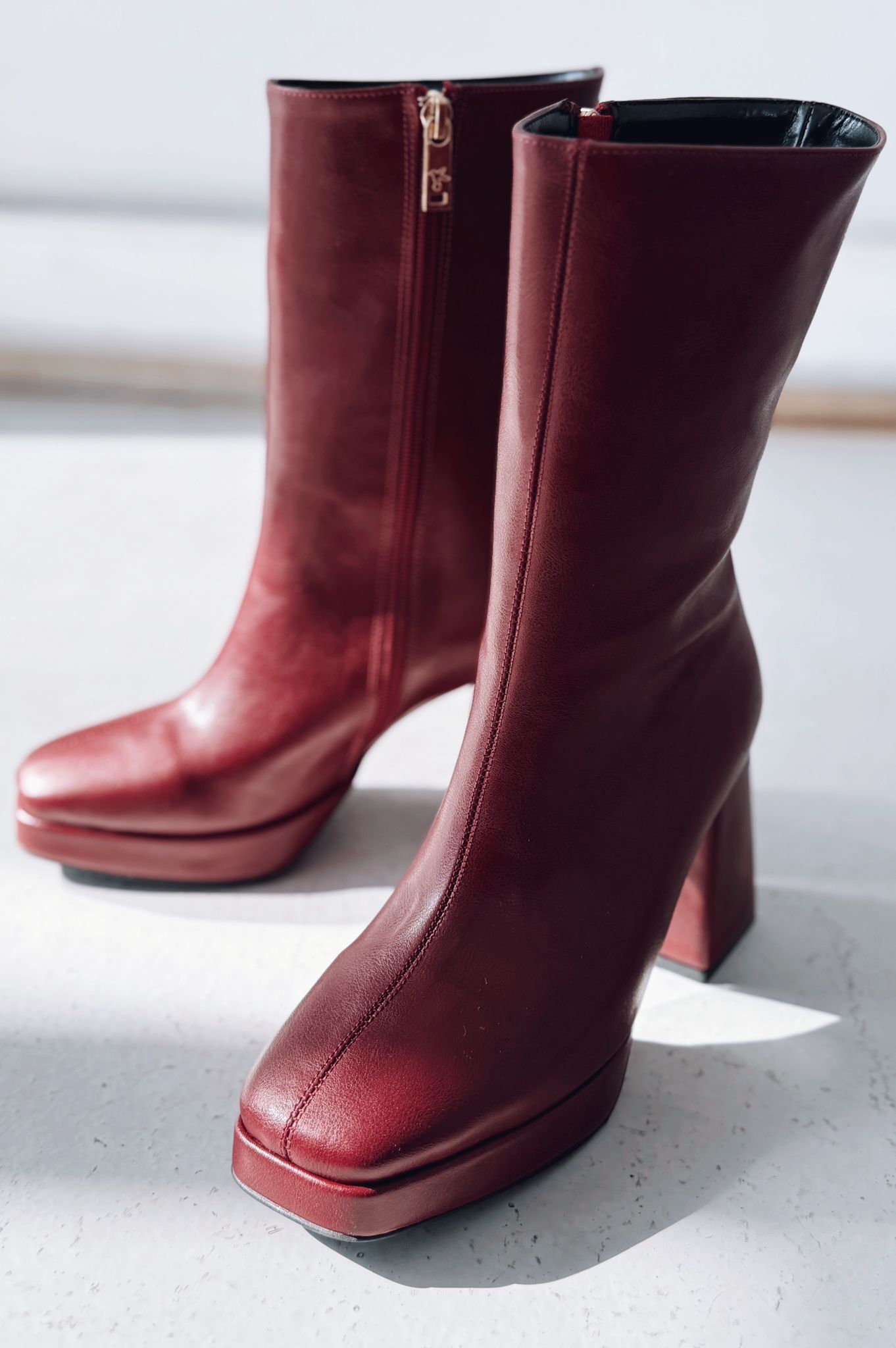 Polinca Mat Deri Platform Topuklu Bordo Kadın Bot - ILOVESHOES