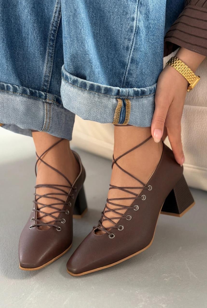 Temora Topuklu Ayakkabı Acıkahve Mat Deri - ILOVESHOES