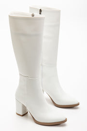 Oresi Beyaz Topuklu Kadın Çizme - ILOVESHOES
