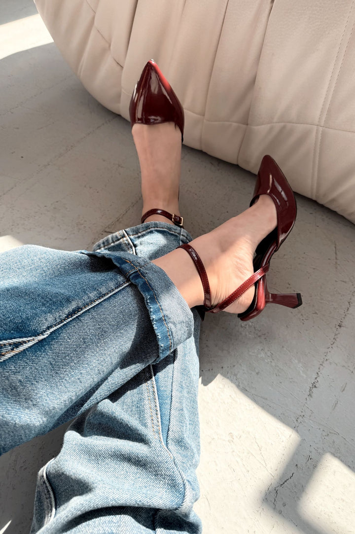 Rivara Bordo Rugan Günlük 7 cm Topuklu Kadın Ayakkabı - ILOVESHOES Türkiye