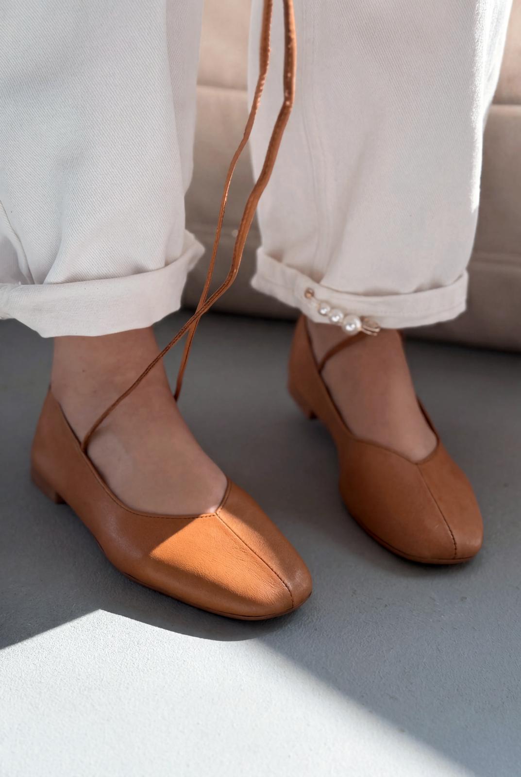 Morven Hakiki Deri Taba Kadın Babet - ILOVESHOES