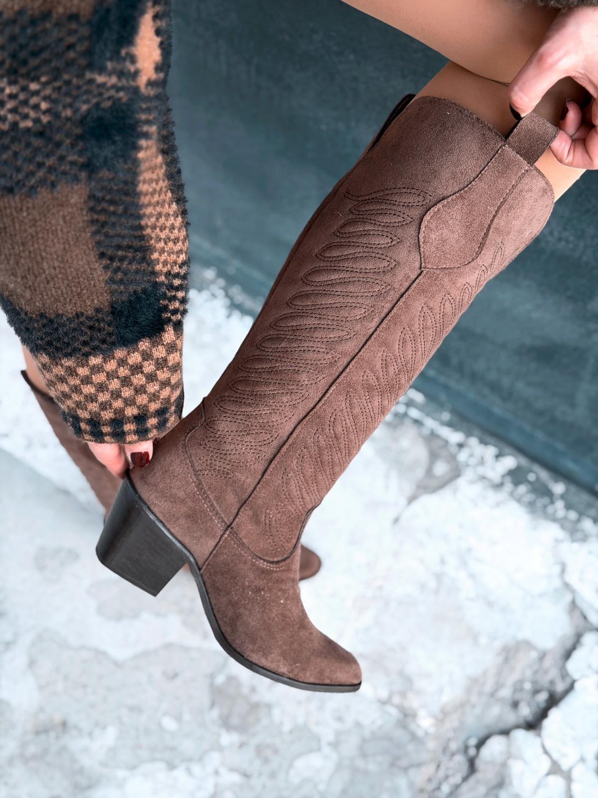 Marvett Kadın Kovboy Çizme Kahverengi Süet - ILOVESHOES