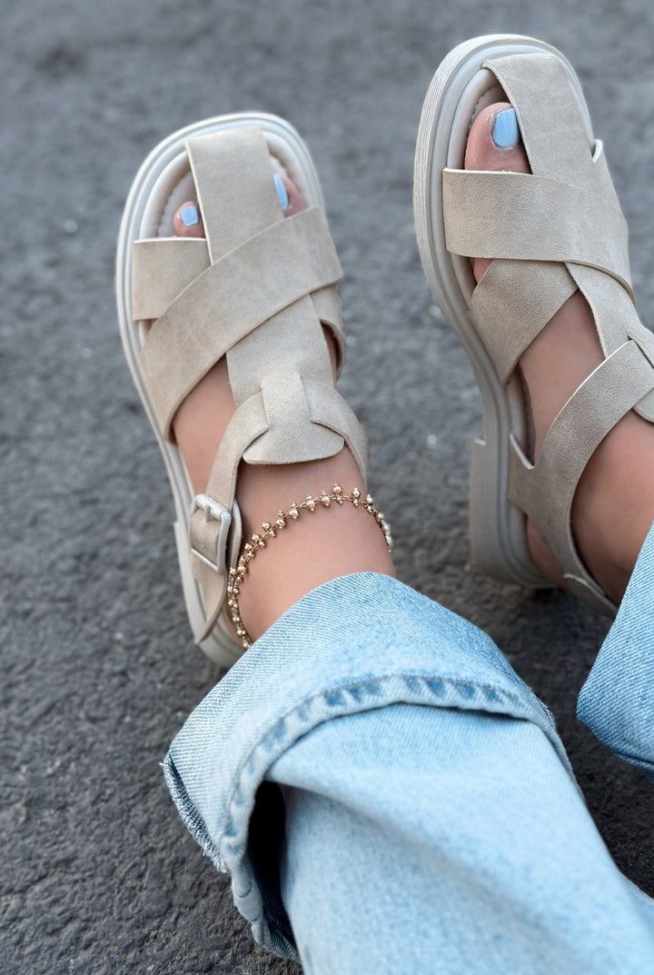 Evyra Bej Süet Kadın Sandalet - ILOVESHOES