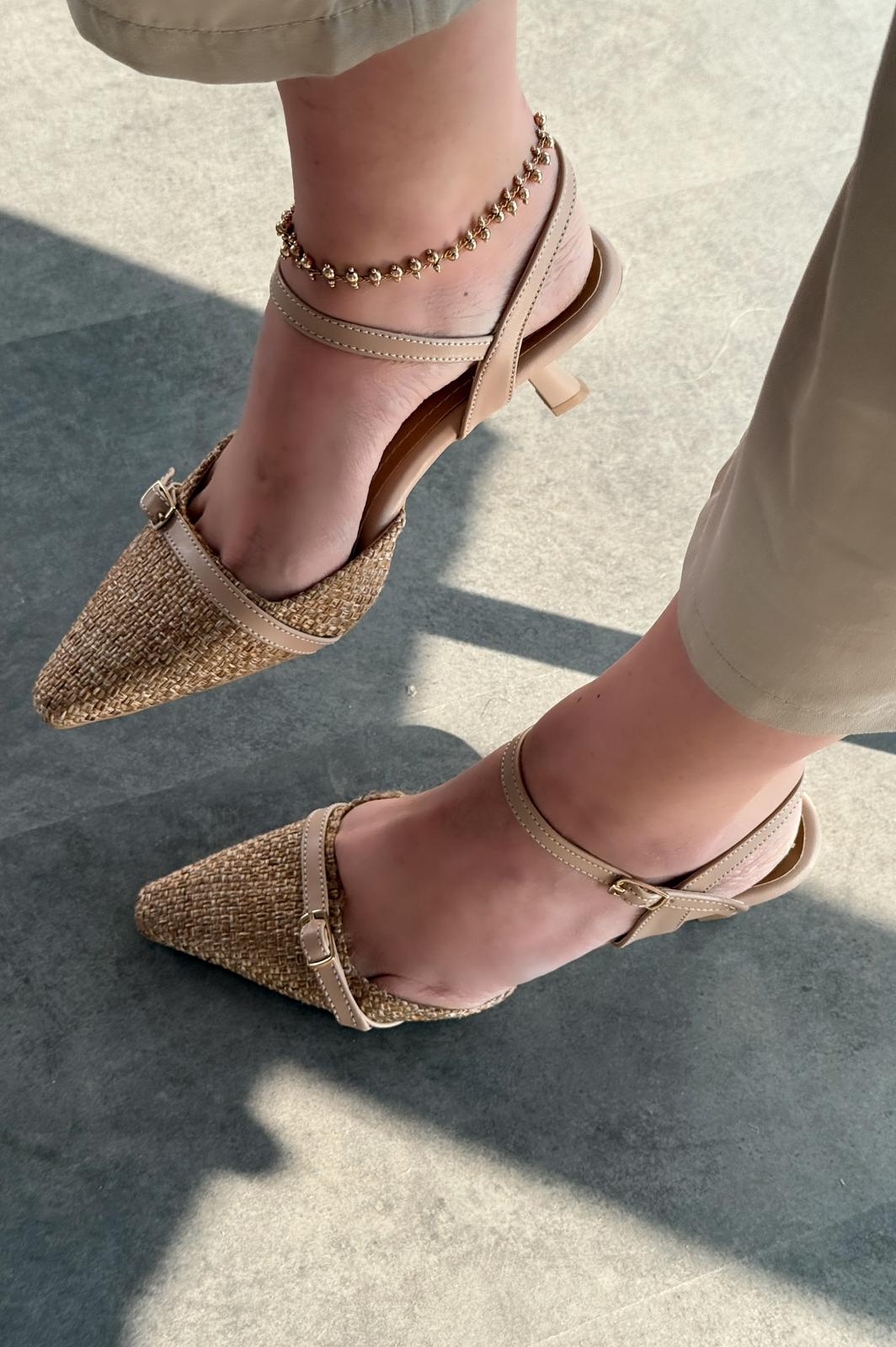Rensowa Hasır Bej Toka Detaylı Stiletto - ILOVESHOES