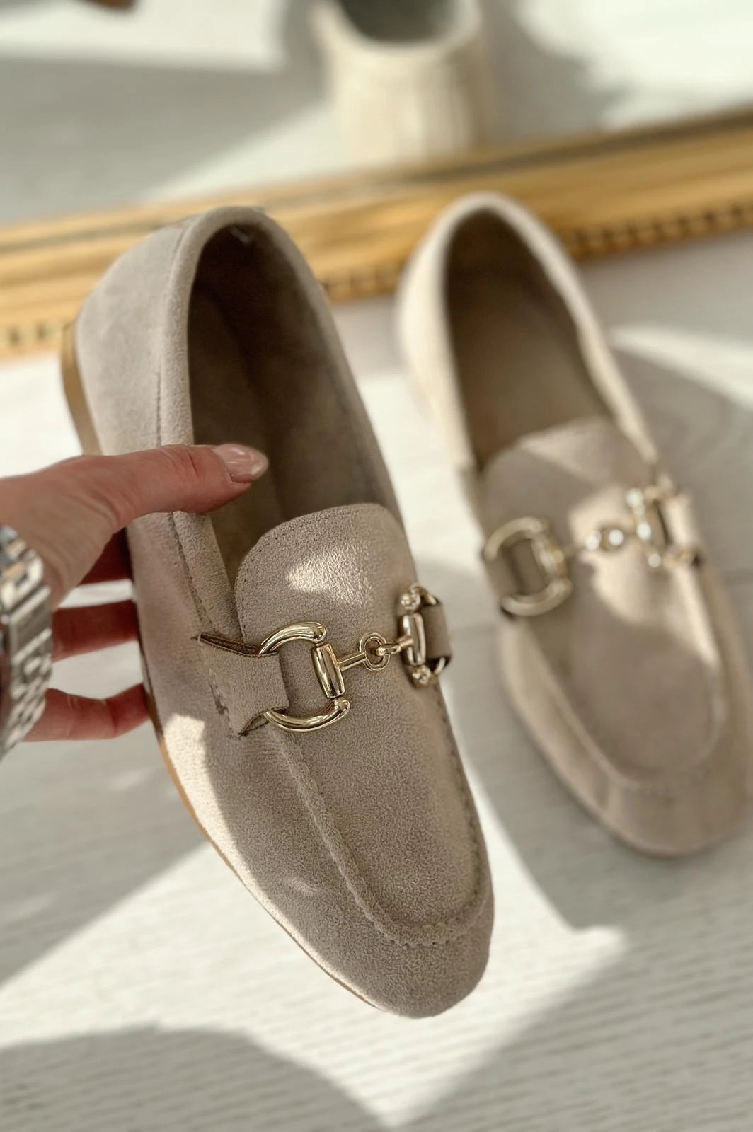 Lofin Süet Toka Detaylı  Kadın Loafer Bej