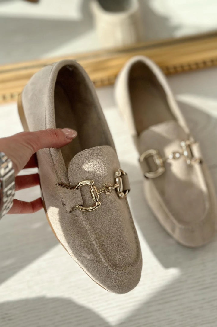 Lofin Süet Toka Detaylı  Kadın Loafer Bej