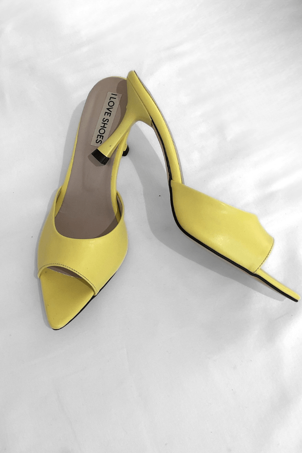 Parlo Mat Deri Sarı Topuklu Terlik - ILOVESHOES