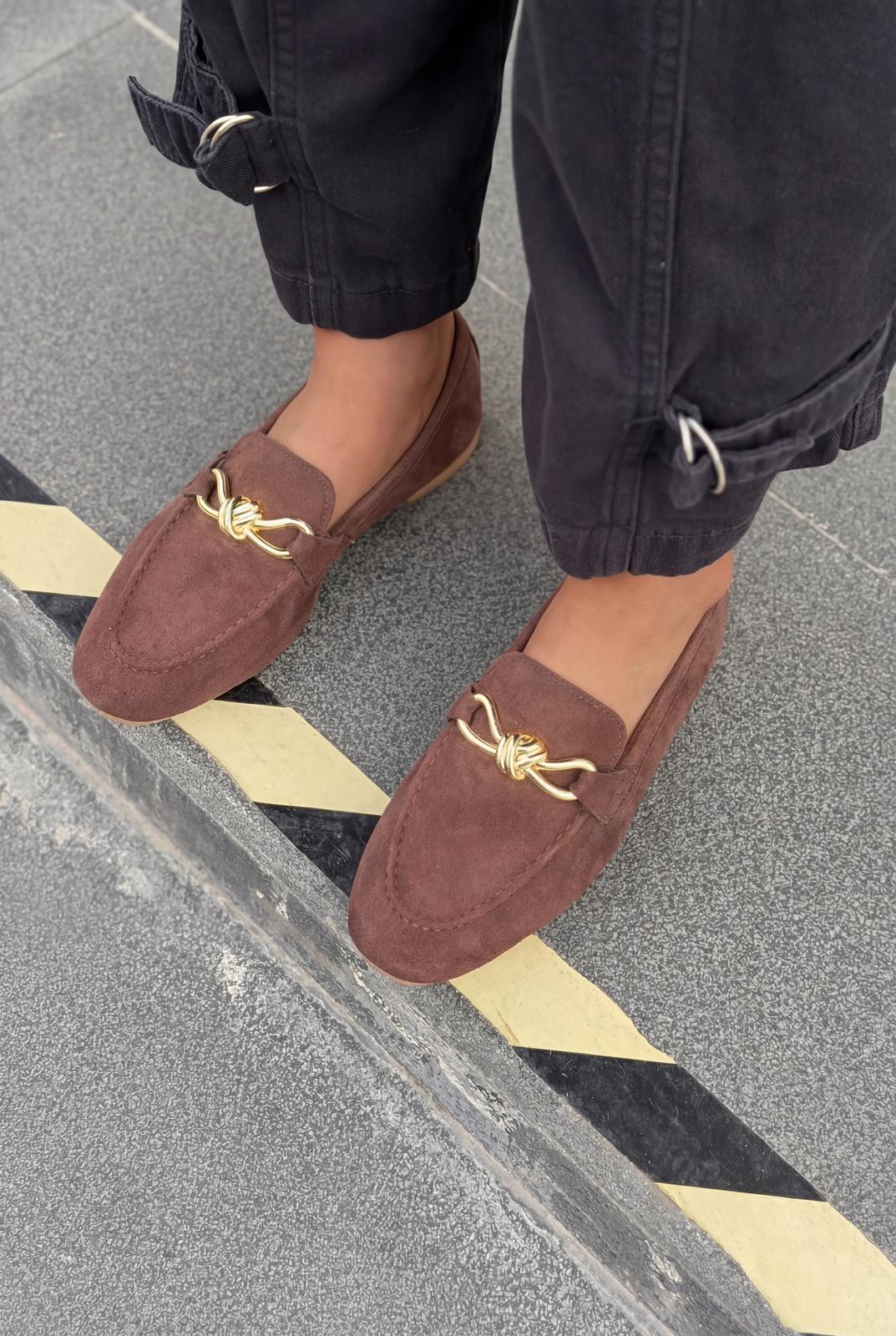 Avelis Kadın Loafer Acıkahve Süet Fiyonk Detaylı - ILOVESHOES