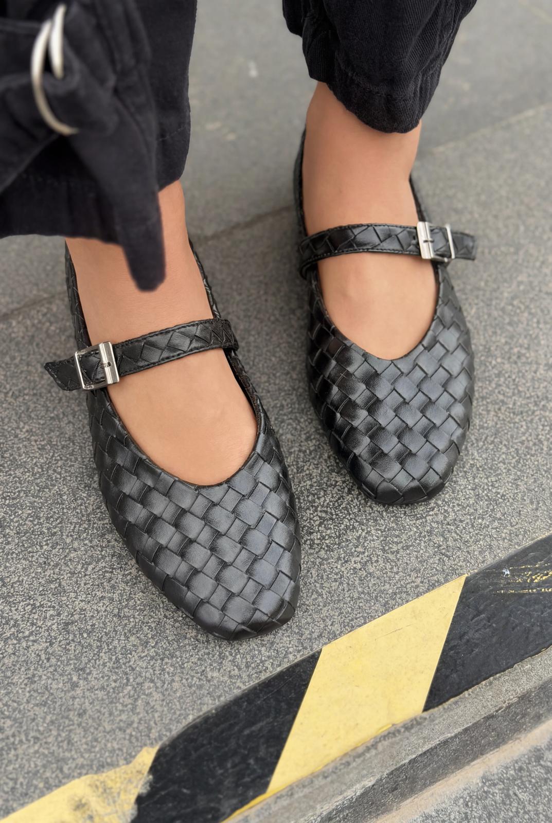Vespera Kadın Babet Siyah Mat Deri - ILOVESHOES