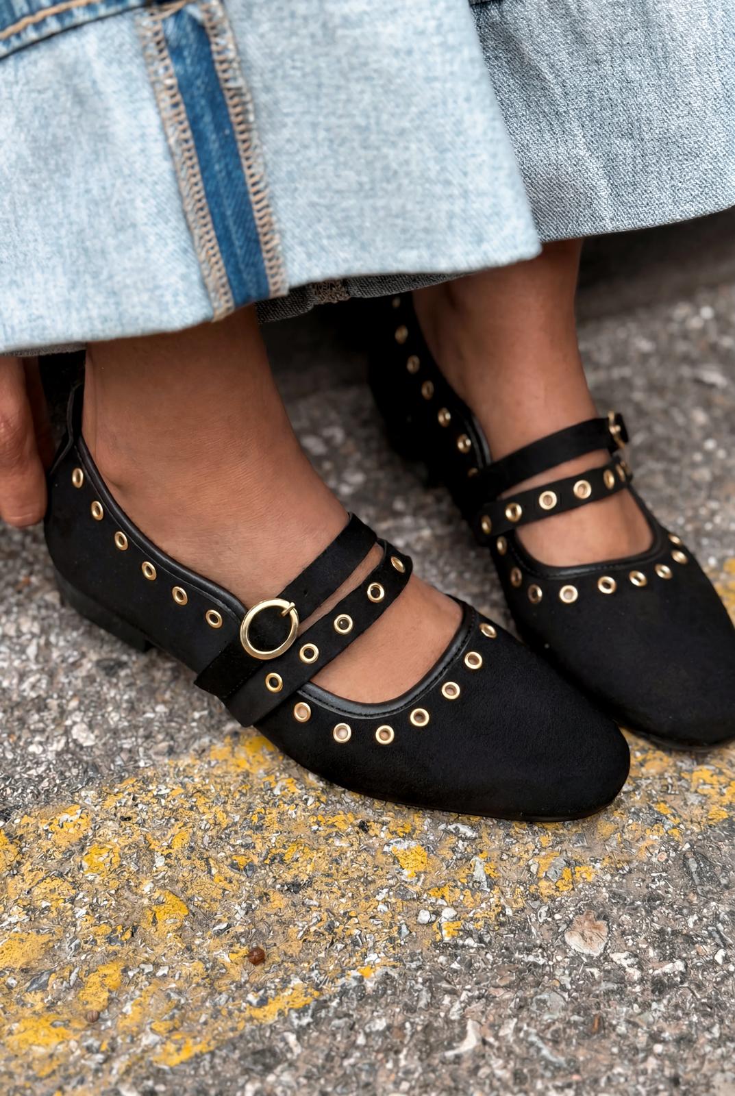 Elia Siyah Süet Kadın Babet - ILOVESHOES