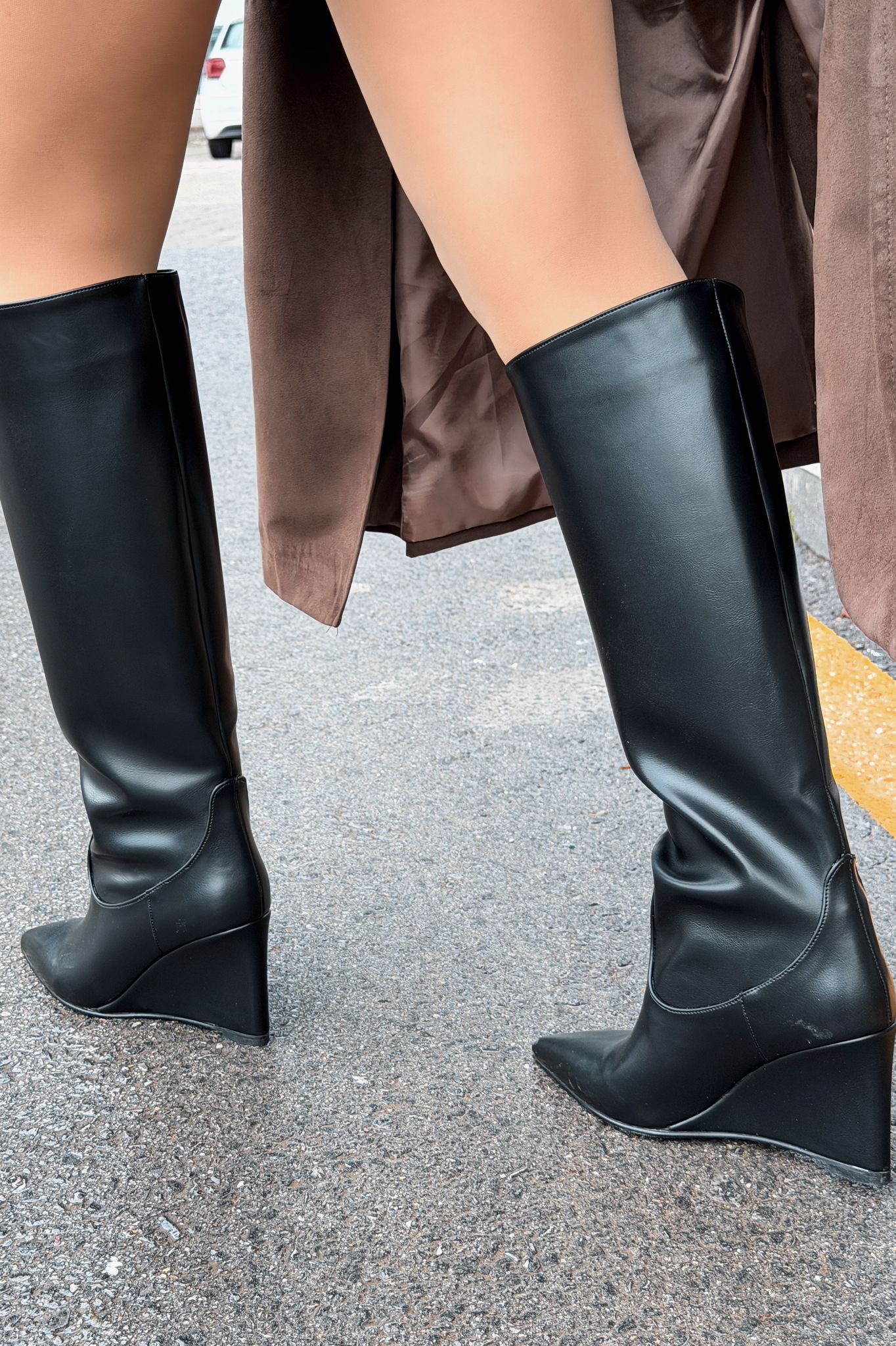 Ravita Kadın Dolgu Topuklu Çizme Siyah Mat Deri - ILOVESHOES