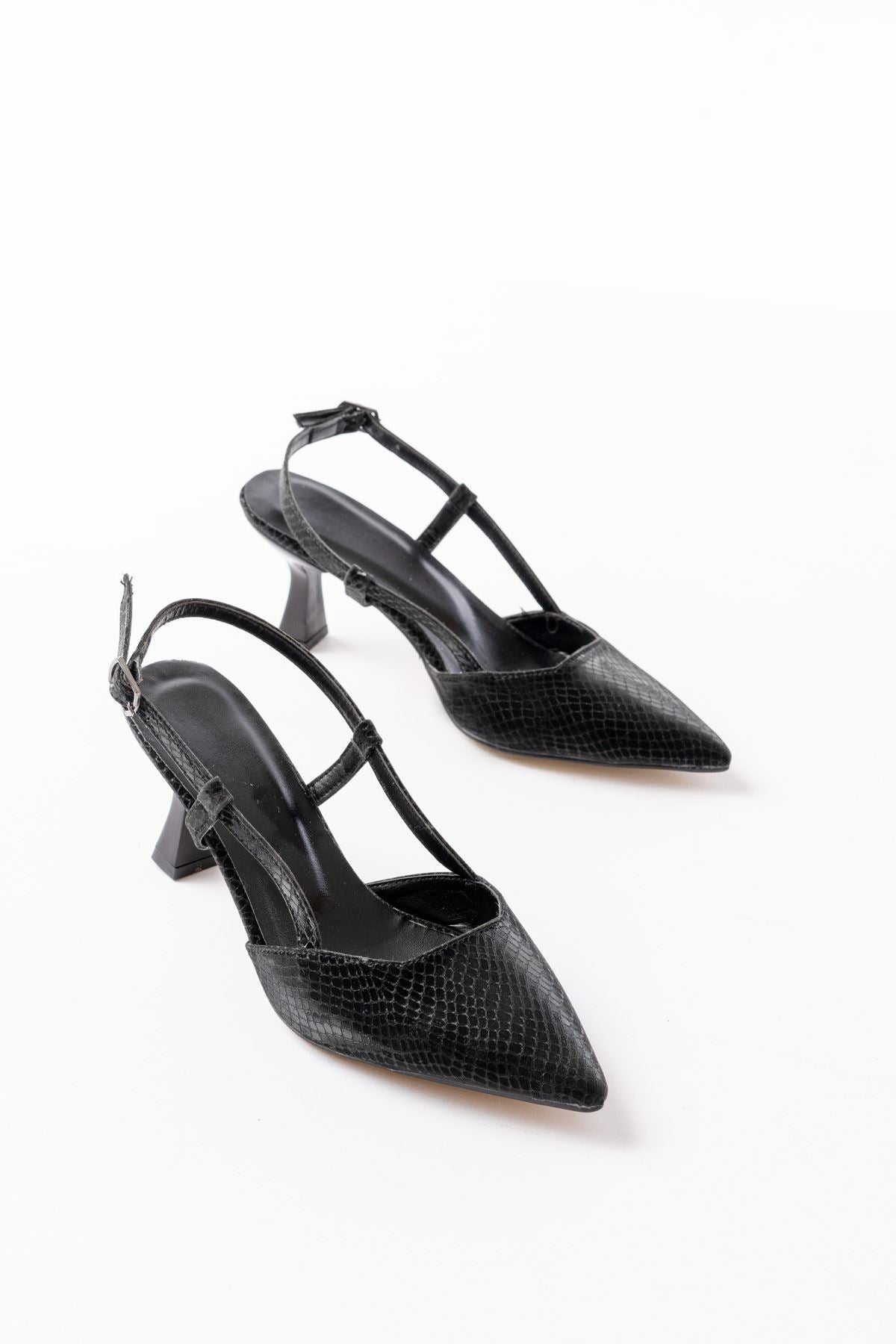 Nowse Mini Parlak Deri Desenli Stiletto Siyah - ILOVESHOES