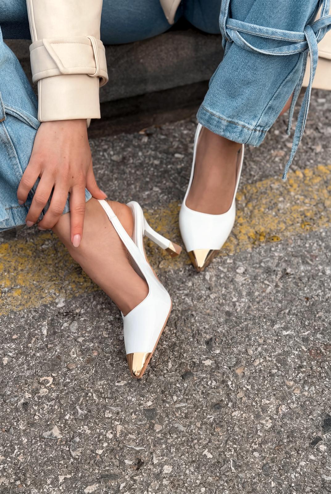 Sarnok Stiletto Beyaz Rugan - ILOVESHOES