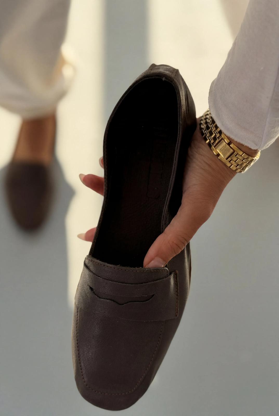 Melniel Acıkahve Hakiki Deri Kadın Loafer - ILOVESHOES