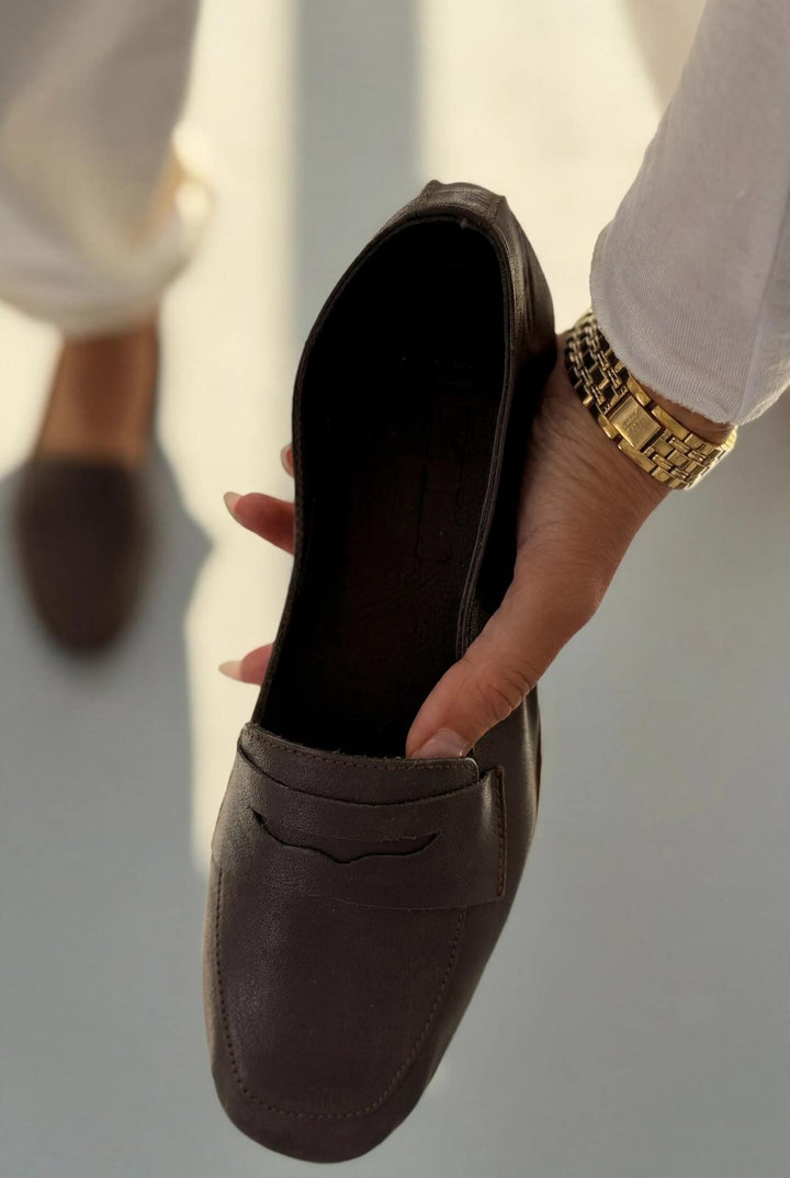Melniel Acıkahve Hakiki Deri Kadın Loafer - ILOVESHOES