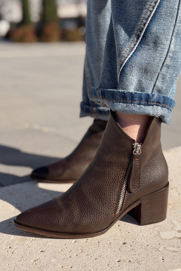 Mirno Kadın Kovboy Bot Acıkahve Desenli Mat Deri - ILOVESHOES