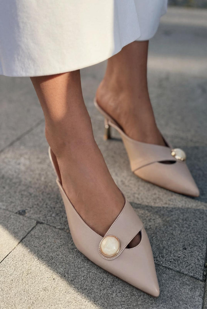 Delvor Topuklu Terlik Nude Mat Deri - ILOVESHOES