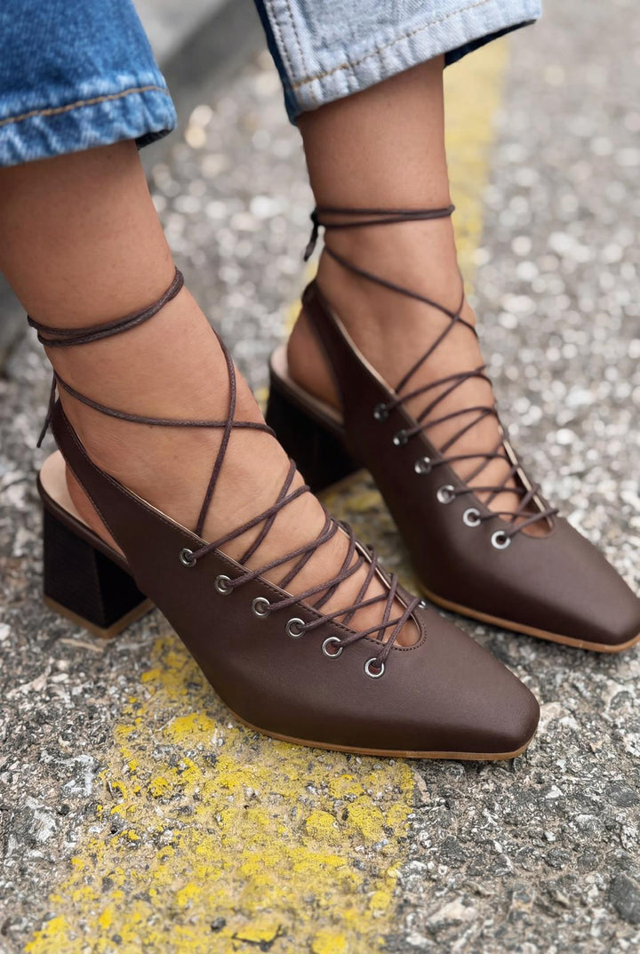 Yorella Topuklu Ayakkabı Acıkahve Mat Deri - ILOVESHOES