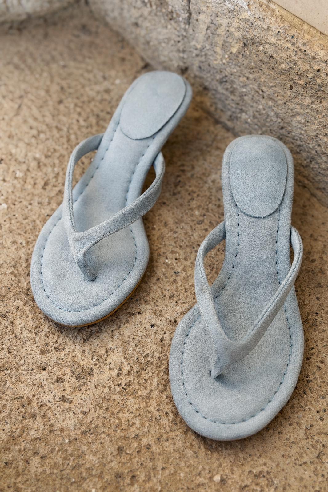Arlene Topuklu Parmak Arası Terlik Bebek Mavisi Süet - ILOVESHOES