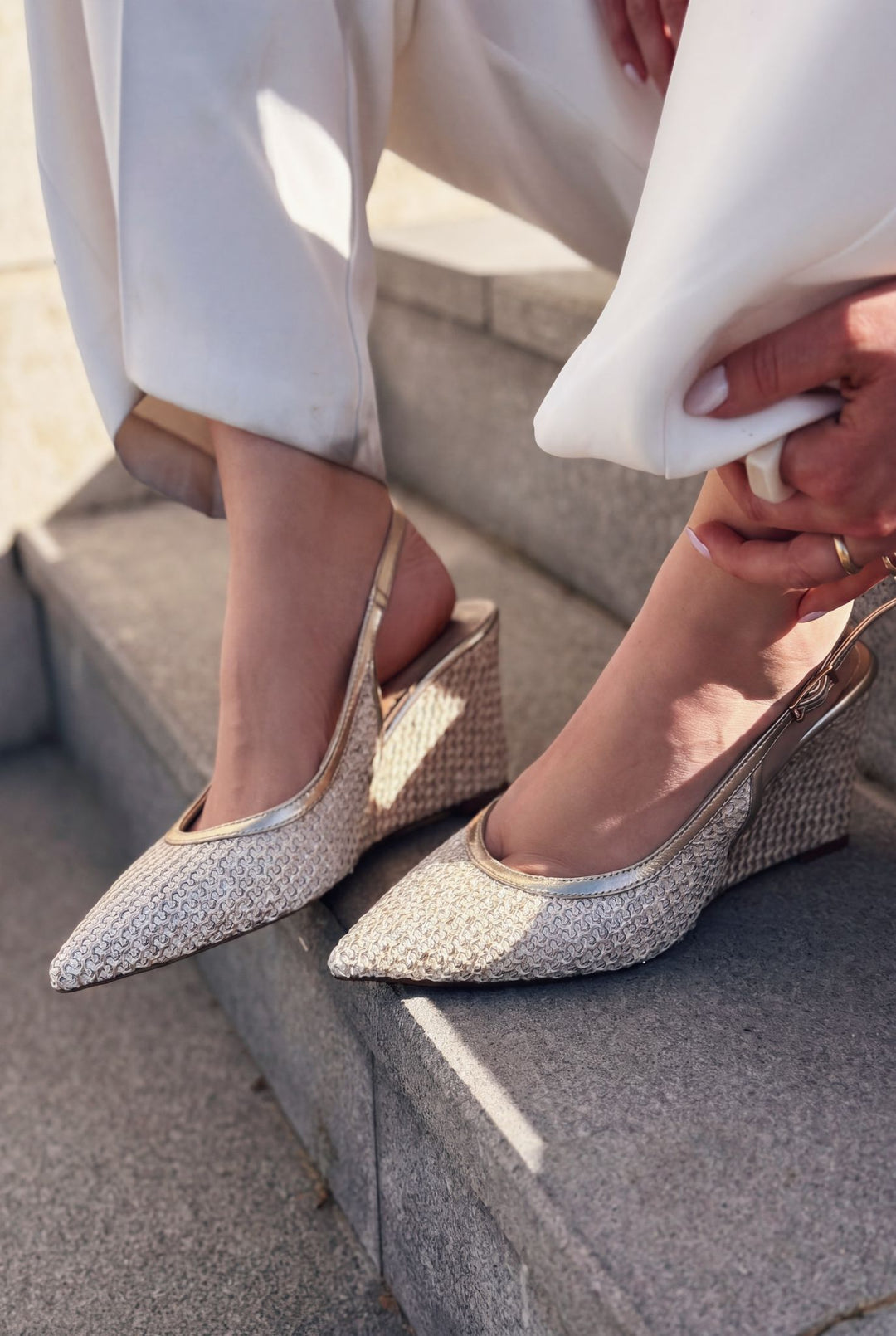 Solthera Gold Hasır Örgü Kadın Stiletto - ILOVESHOES