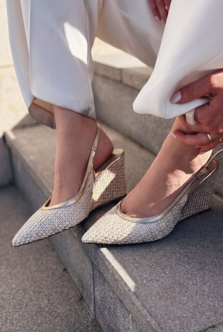 Solthera Gold Hasır Örgü Kadın Stiletto - ILOVESHOES