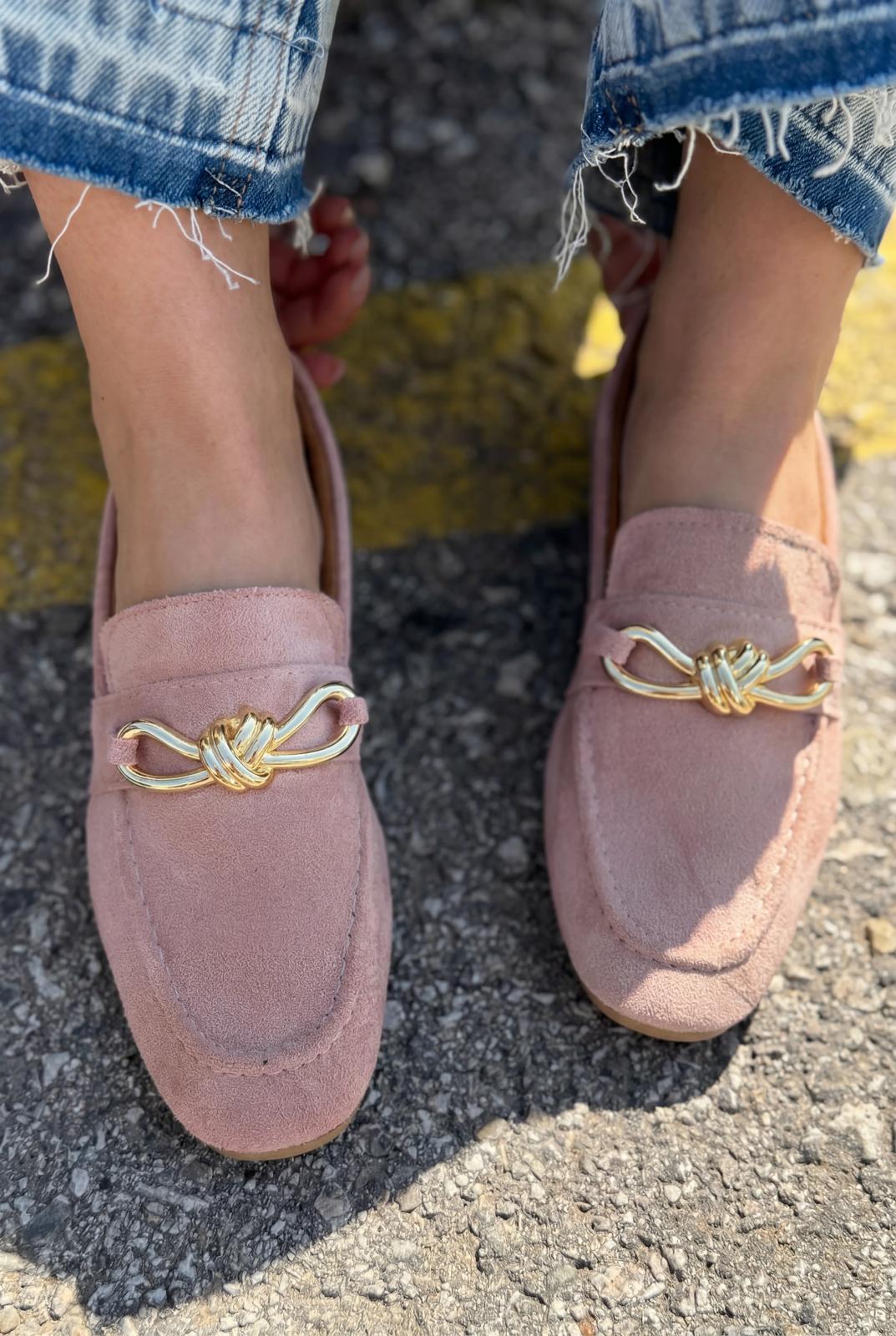 Avelis Kadın Loafer Pudra Süet Fiyonk Detaylı - ILOVESHOES