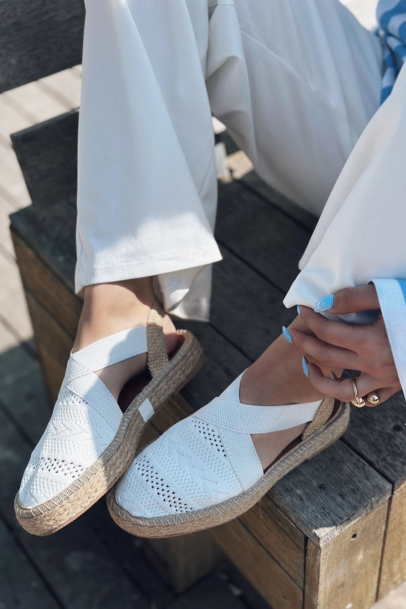 Bovena Tekstil Lastik Detaylı Espadril Beyaz