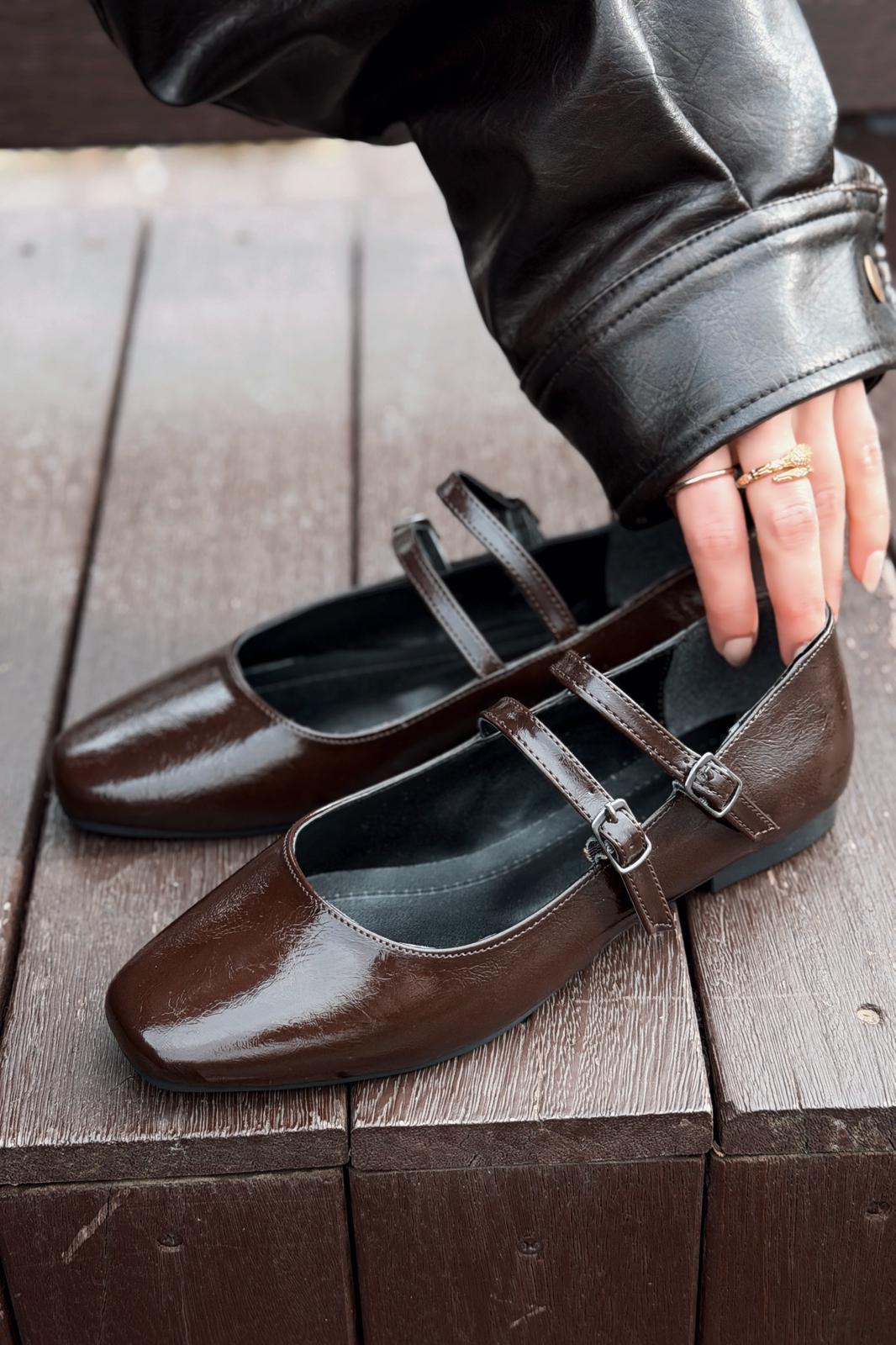 Relora Kadın Babet Acıkahve Kırışık Rugan - ILOVESHOES
