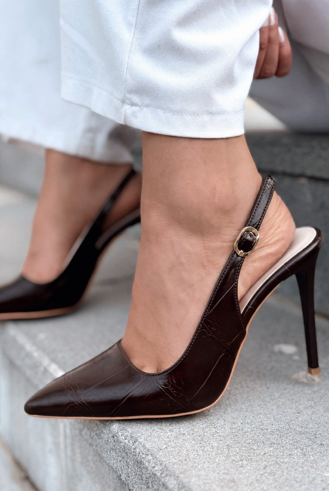 Lure Acı Kahve Kroko Mat Deri Kadın Stiletto