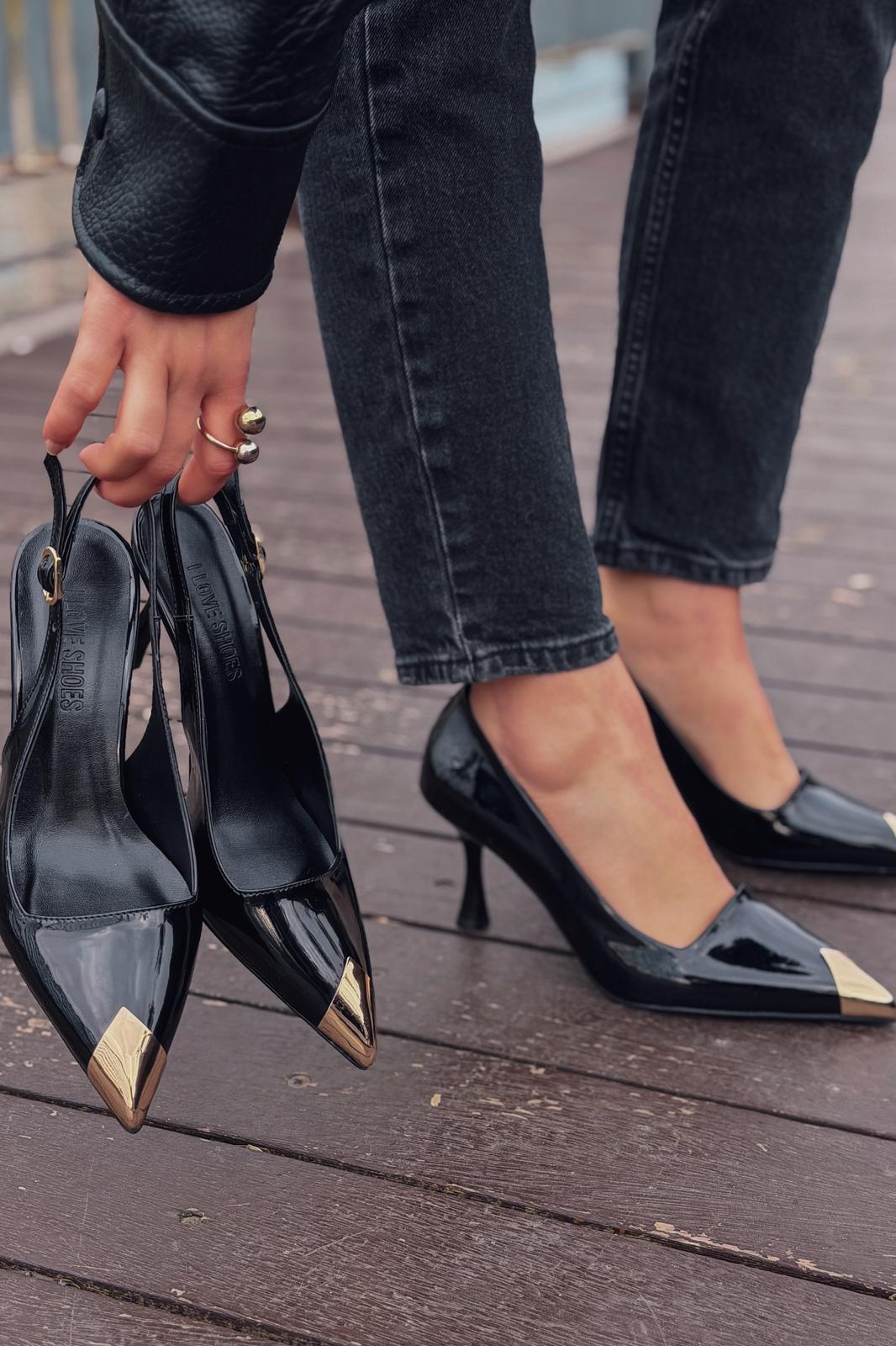 Noctra Stiletto Siyah Rugan - ILOVESHOES