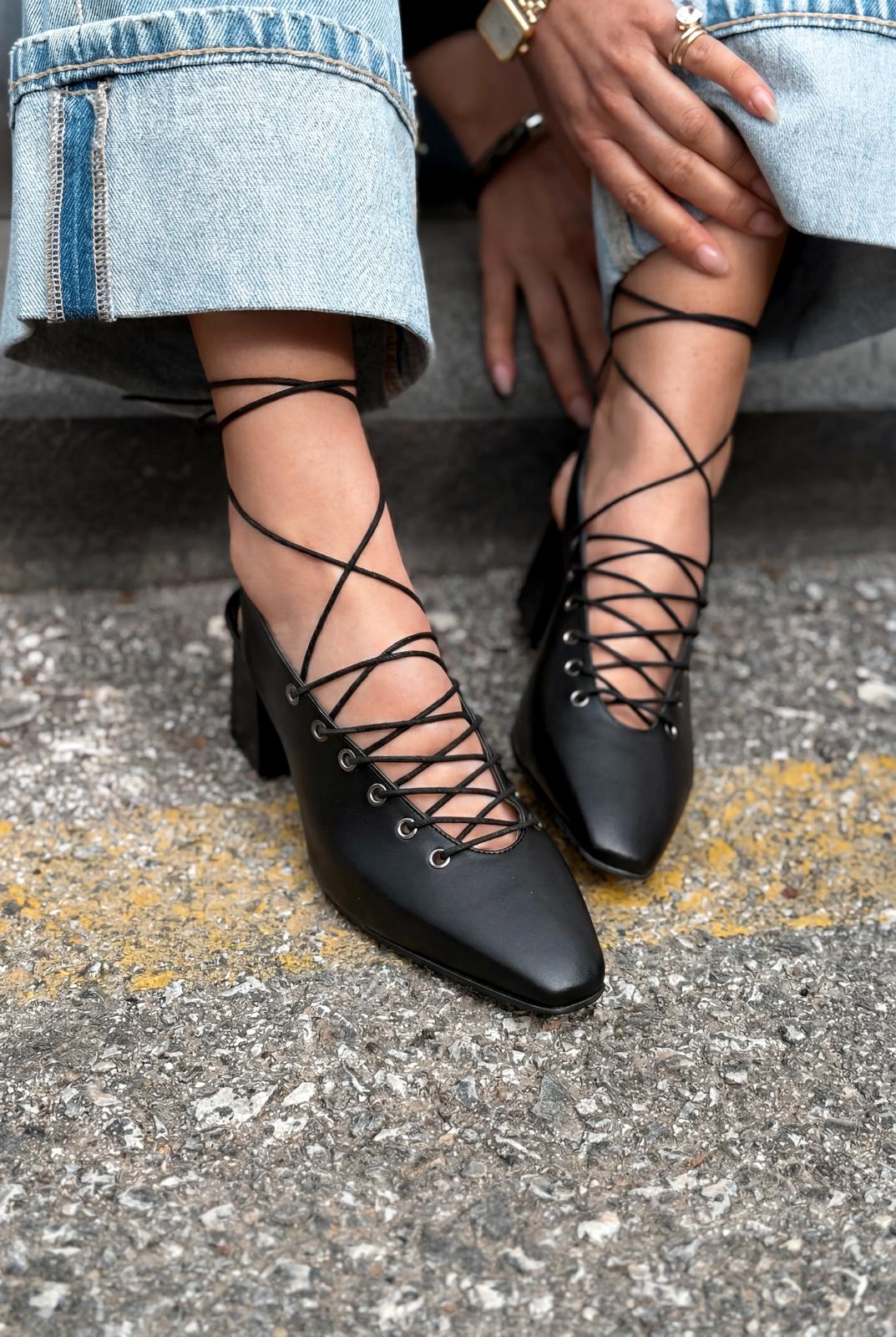 Yorella Topuklu Ayakkabı Siyah Mat Deri - ILOVESHOES