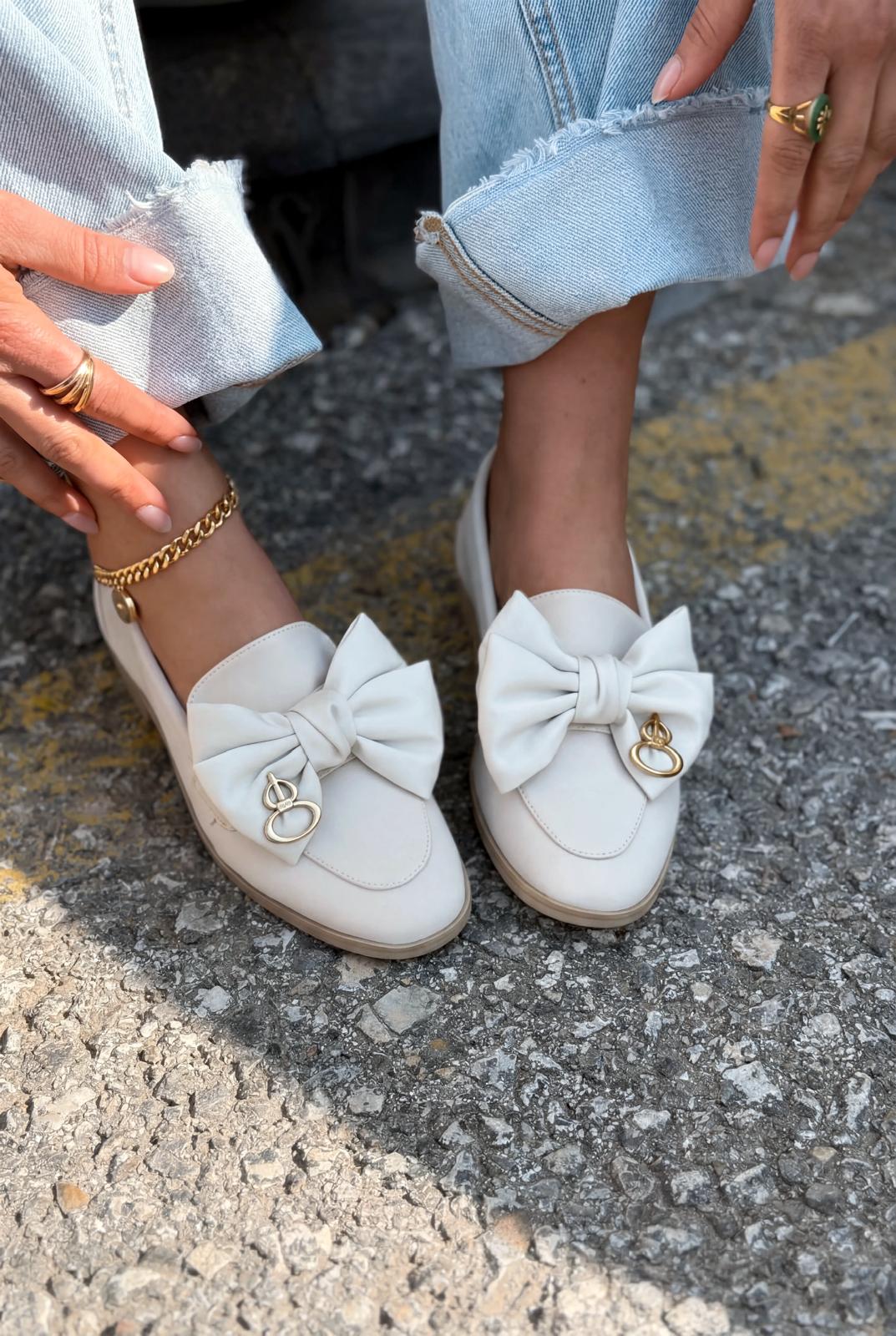 Norrada Kadın Loafer Bej Saten - ILOVESHOES