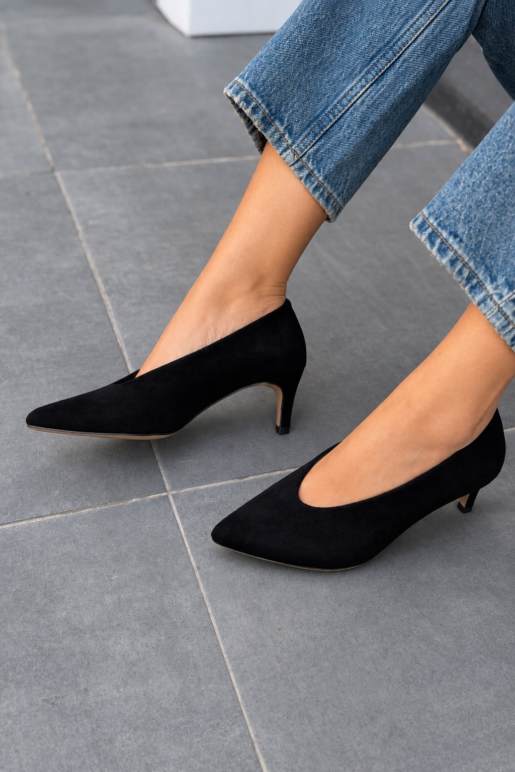 Rovya Siyah Süet Kadın Topuklu Ayakkabı - ILOVESHOES