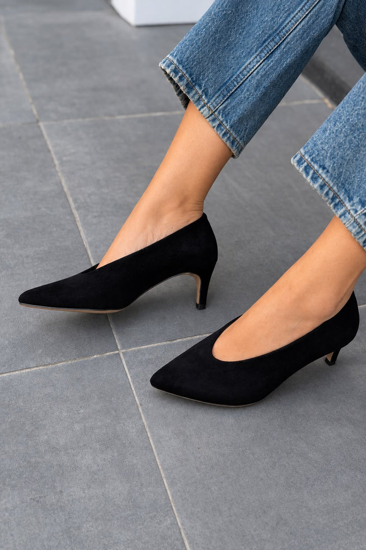 Rovya Siyah Süet Kadın Topuklu Ayakkabı - ILOVESHOES