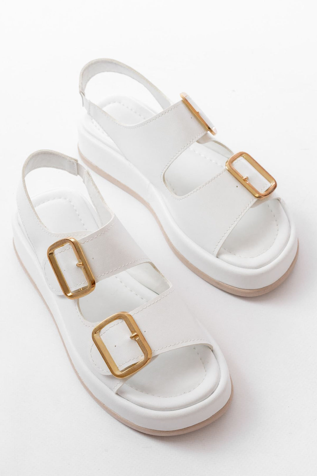 Borea Mat Deri Beyaz Baretli Kadın Sandalet - ILOVESHOES