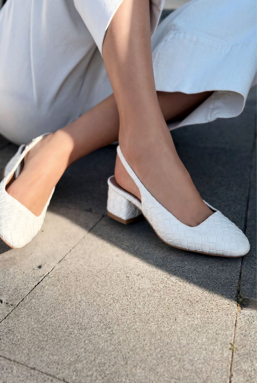 Solen Mary jane Topuklu Ayakkabı Beyaz Mat Deri Örgü Detaylı - ILOVESHOES