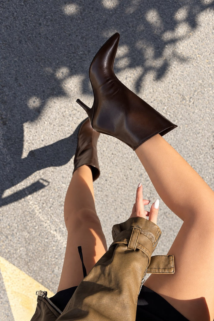 Alwens Acı Kahve Mat Deri Kadın Topuklu Bot - ILOVESHOES