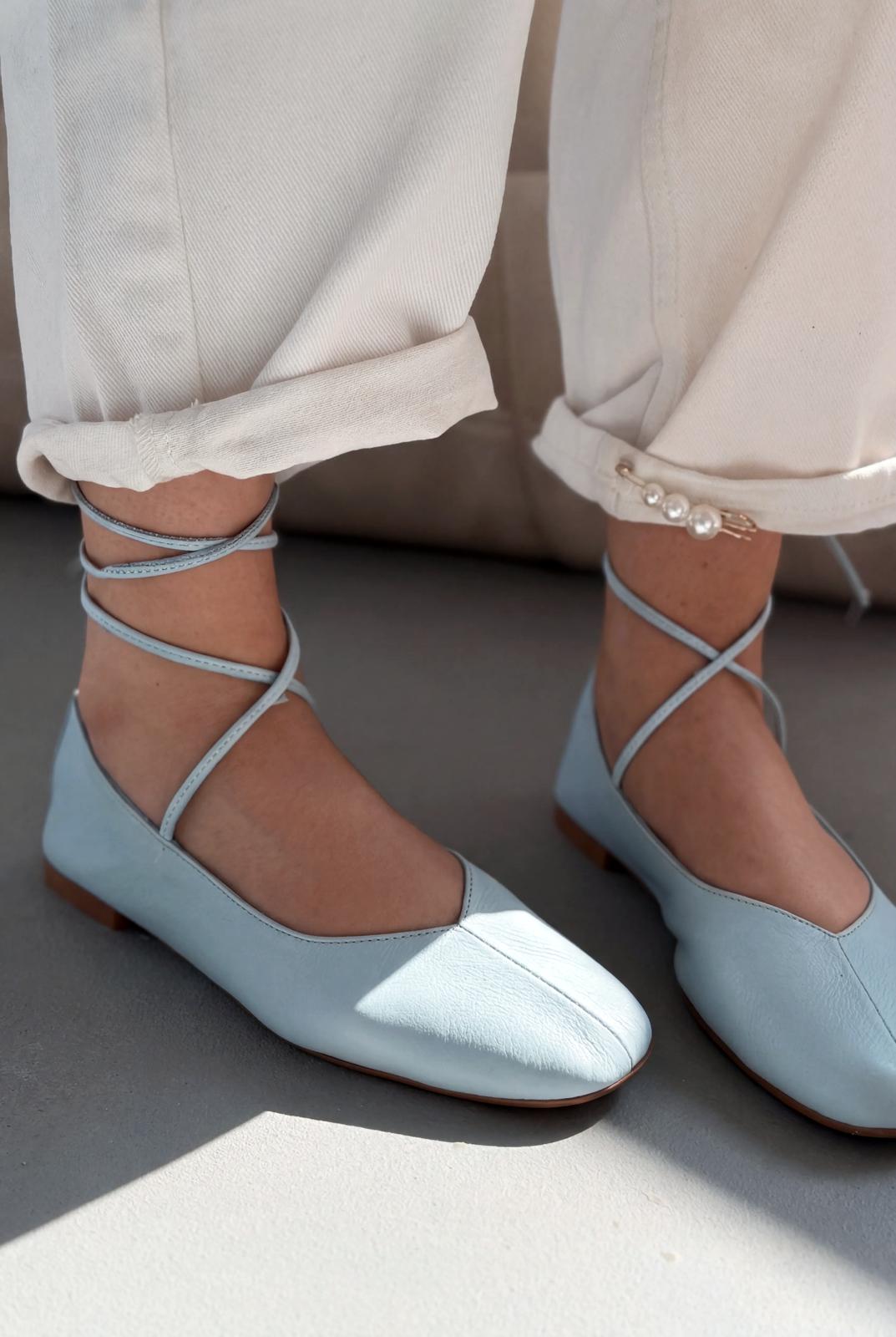 Morven Hakiki Deri Bebek Mavisi Kadın Babet - ILOVESHOES