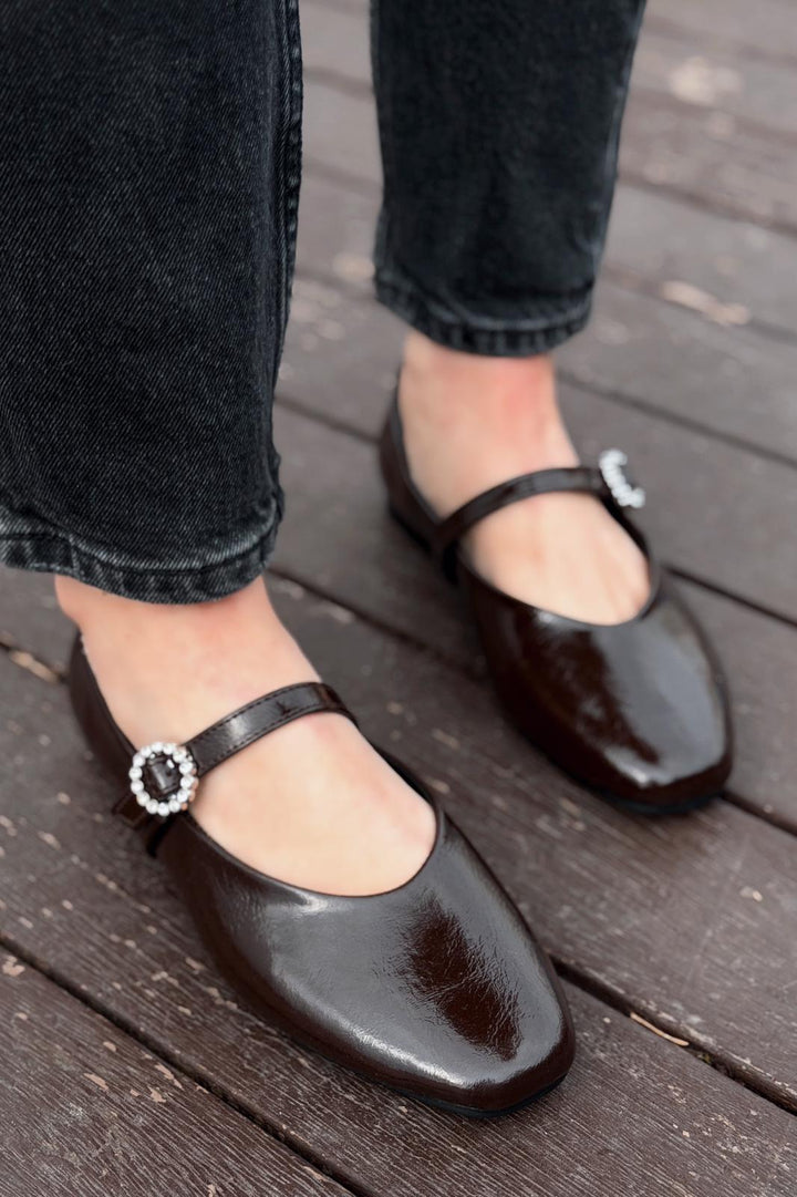 Selia Kadın Babet Acıkahve Kırışık Rugan - ILOVESHOES