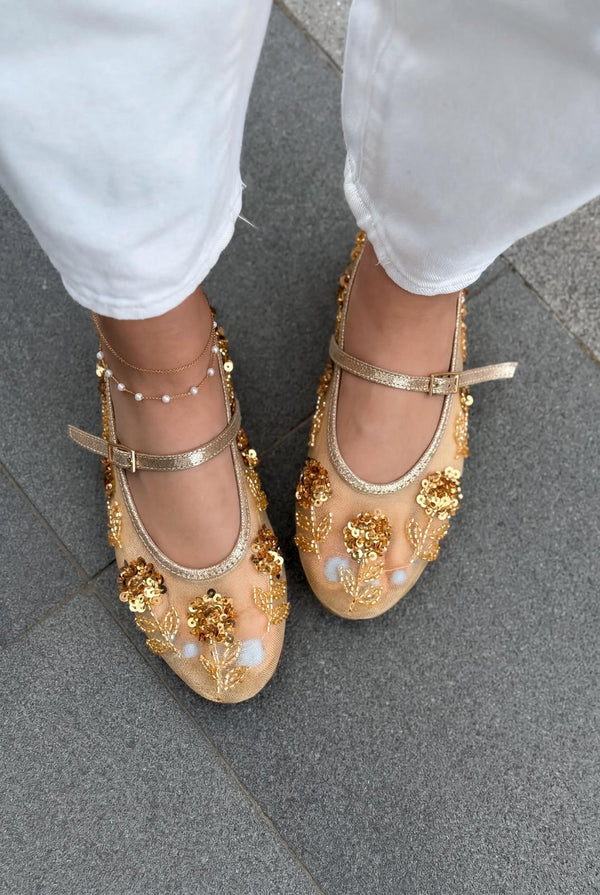 Telora Kadın Babet Gold Nakışlı - ILOVESHOES