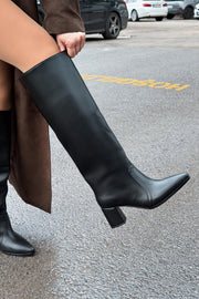 Solvren Kadın Topuklu XL Çizme Siyah Mat Deri - ILOVESHOES