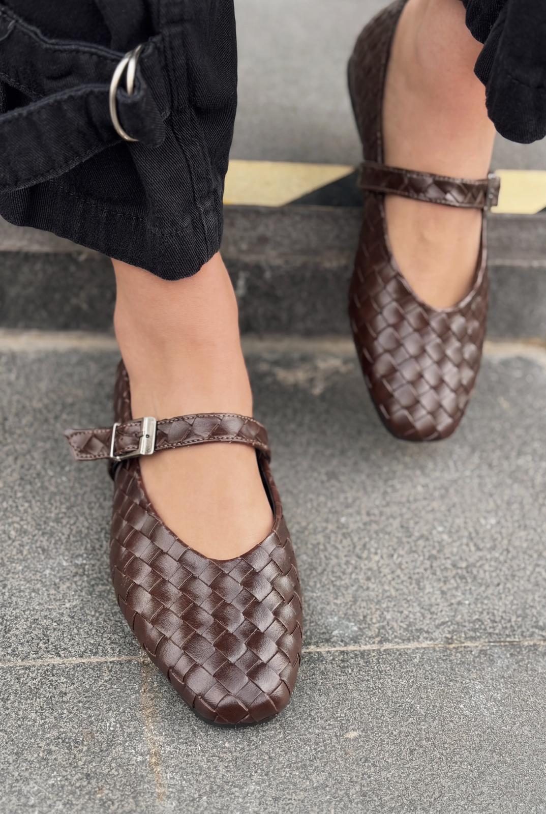 Vespera Kadın Babet Acıkahve Mat Deri - ILOVESHOES