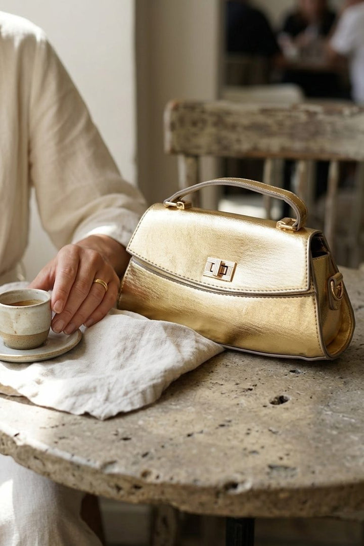 Milva Gold Parlak Deri Kadın Kol Çantası - ILOVESHOES