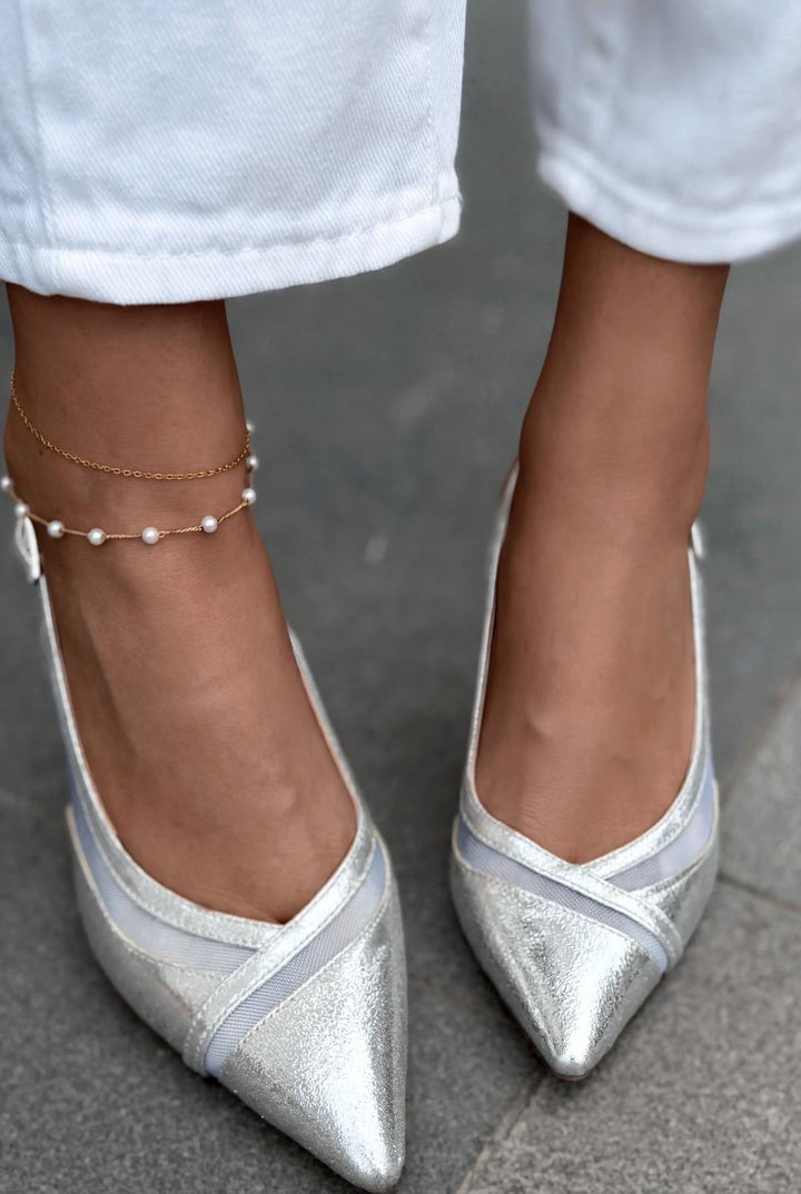 Almerion Stiletto Gümüş Parlak Deri - ILOVESHOES