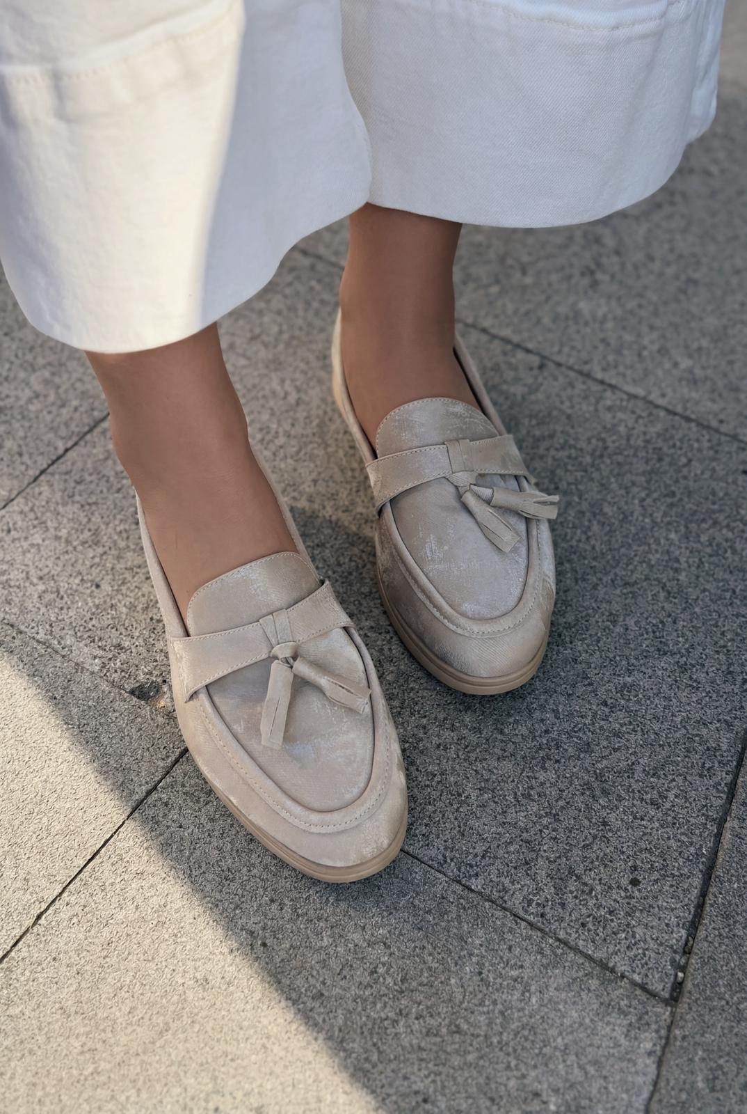 Yorvik Kadın Loafer Bej Saten - ILOVESHOES